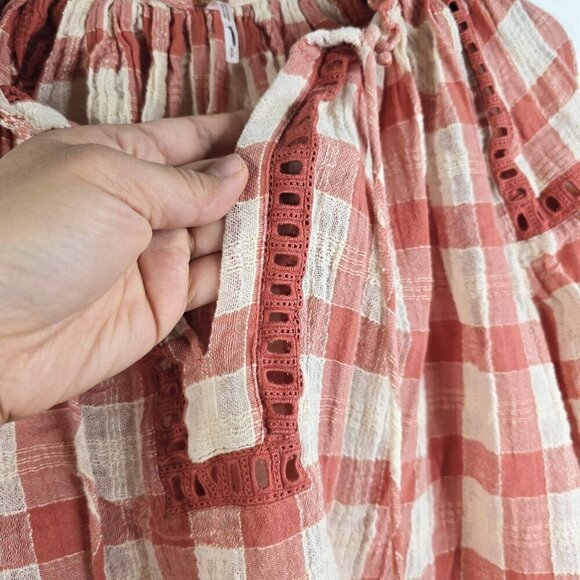 Free People Honey Grove Pink Gingham Peasant Top - Picture 9 of 11